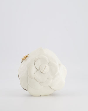 Chanel White Calfskin Camelia Shoulder Bag with Brushed Gold Hardware and CC Logo Detail