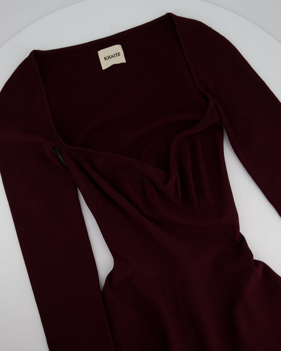 Khaite Burgundy Long Sleeve Mini Dress with Wide Neckline Size S (UK 8)
