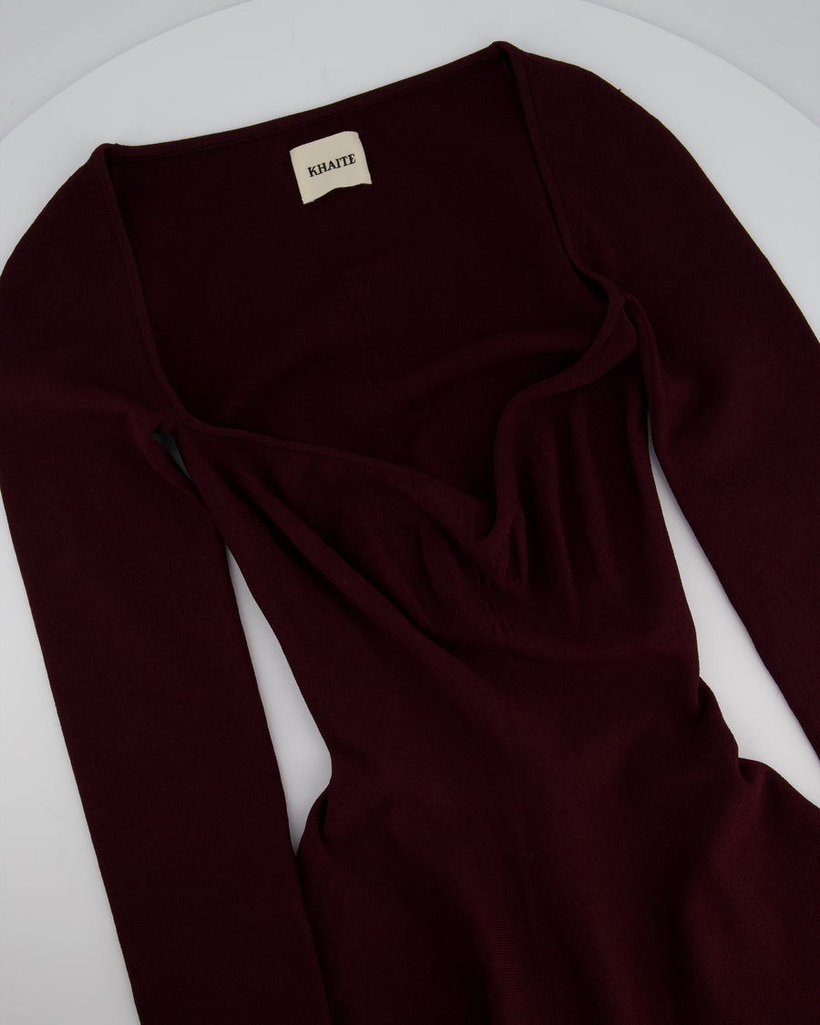 Khaite Burgundy Long Sleeve Mini Dress with Wide Neckline Size S (UK 8)