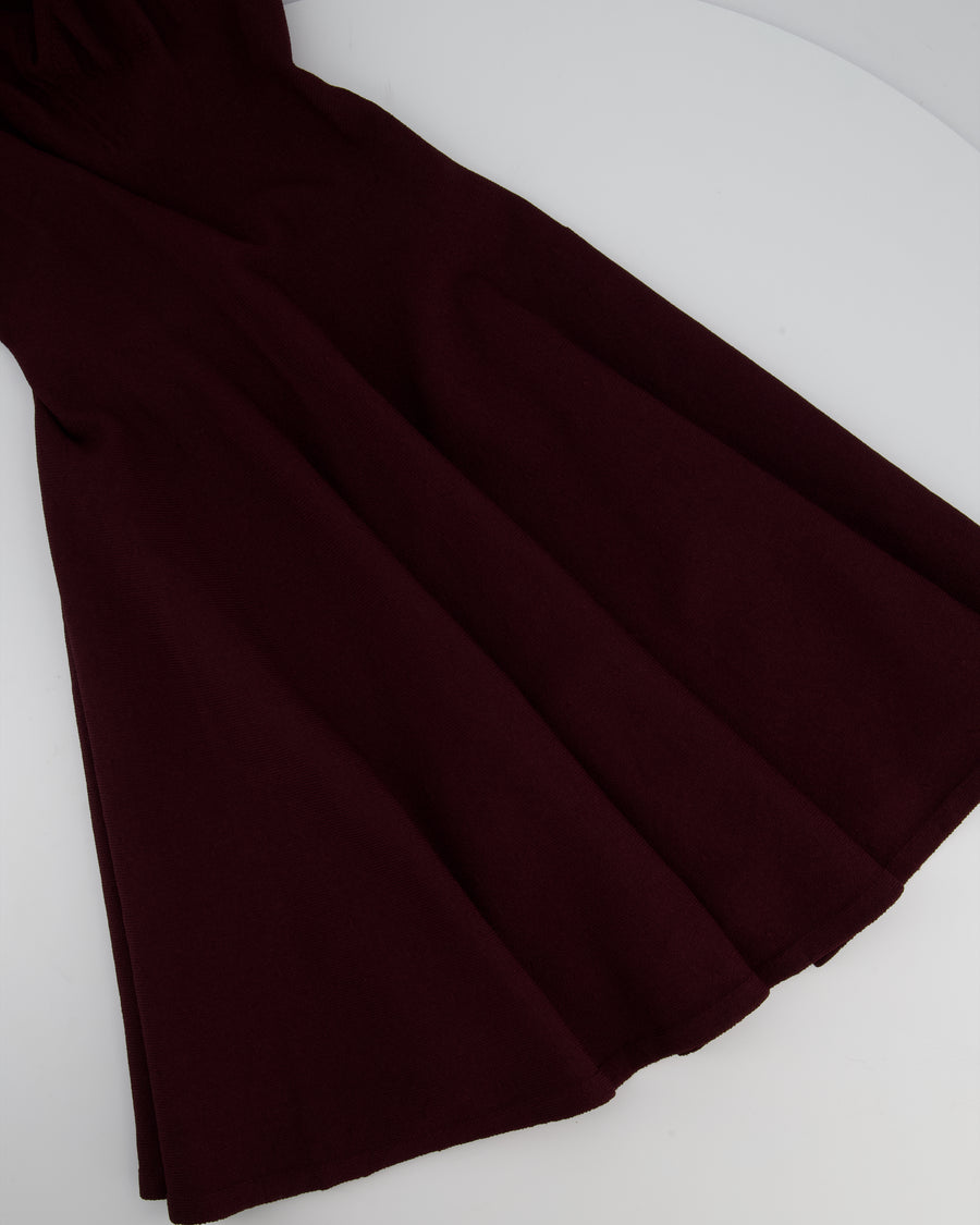 Khaite Burgundy Long Sleeve Mini Dress with Wide Neckline Size S (UK 8)