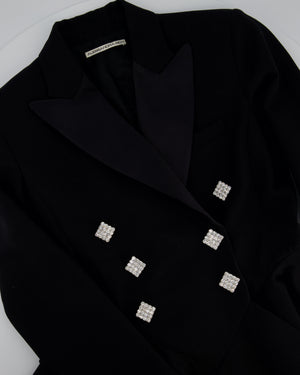 Alessandra Rich Black Double Breasted Blazer with Crystal Rhinestony Buttons IT 40 (UK 8)