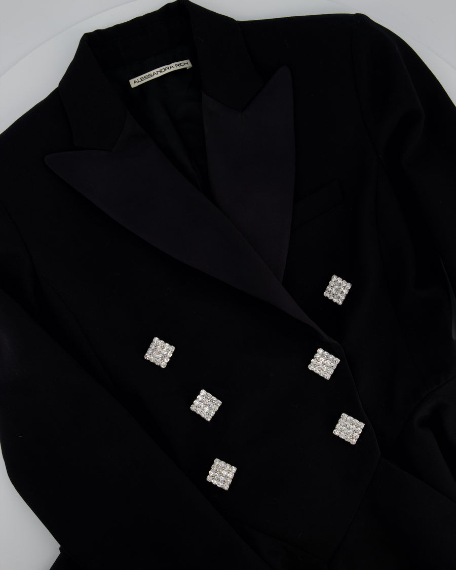 Alessandra Rich Black Double Breasted Blazer with Crystal Rhinestony Buttons IT 40 (UK 8)