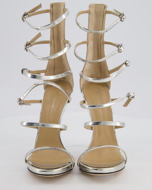 Giuseppe Zanotti Silver 'Margaret' Heels with Silver Metal Buckle Detail EU 39