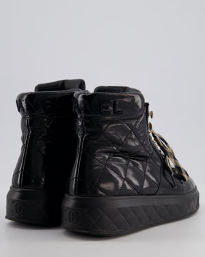 Chanel Black Quilted Patent Leather Ankle Boots EU 39