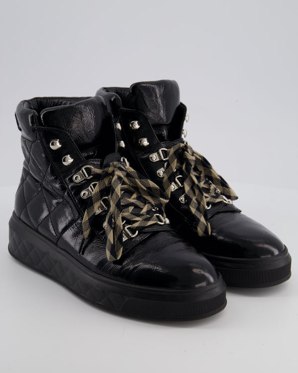 Chanel Black Quilted Patent Leather Ankle Boots EU 39