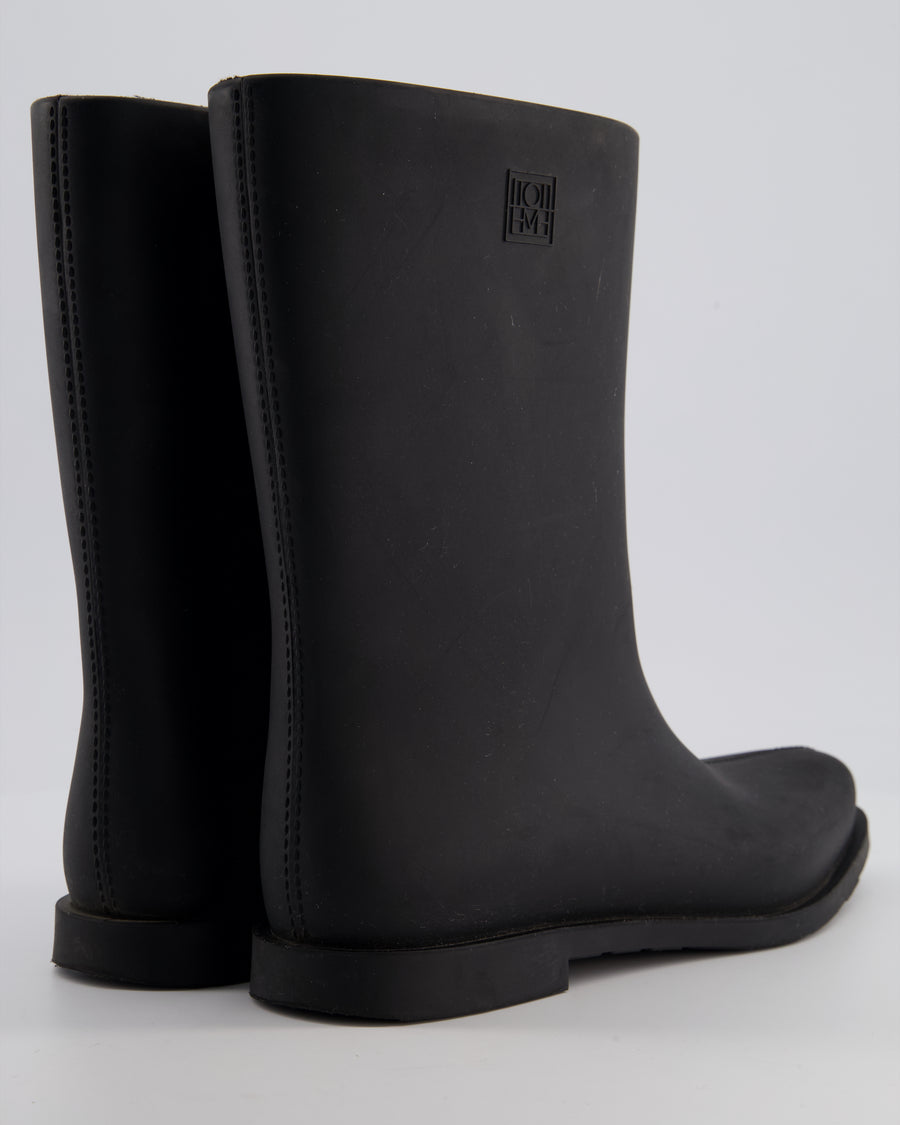 Toteme Black Rubber Rain Ankle Boots Size EU 39