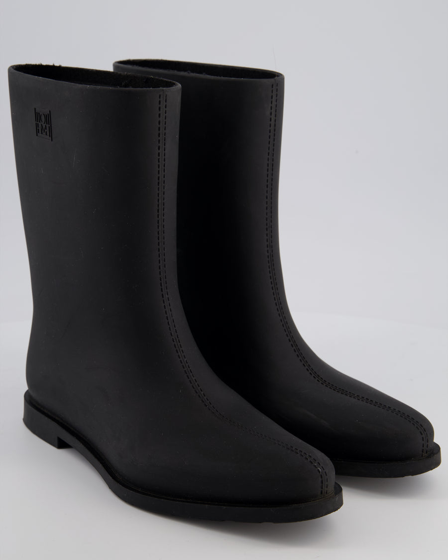 Toteme Black Rubber Rain Ankle Boots Size EU 39