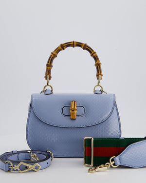 Gucci Sky Blue Small Bamboo 1947 Top Handle Bag in Python Leather with Champagne Gold Hardware RRP £6,790