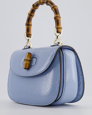 Gucci Sky Blue Small Bamboo 1947 Top Handle Bag in Python Leather with Champagne Gold Hardware RRP £6,790