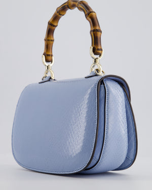 Gucci Sky Blue Small Bamboo 1947 Top Handle Bag in Python Leather with Champagne Gold Hardware RRP £6,790