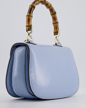 Gucci Sky Blue Small Bamboo 1947 Top Handle Bag in Python Leather with Champagne Gold Hardware RRP £6,790