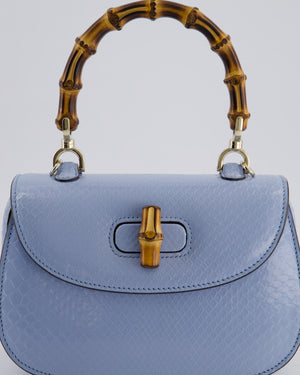 Gucci Sky Blue Small Bamboo 1947 Top Handle Bag in Python Leather with Champagne Gold Hardware RRP £6,790