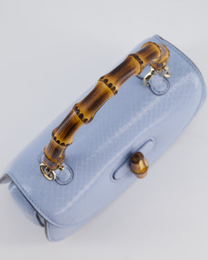 Gucci Sky Blue Small Bamboo 1947 Top Handle Bag in Python Leather with Champagne Gold Hardware RRP £6,790