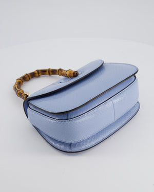 Gucci Sky Blue Small Bamboo 1947 Top Handle Bag in Python Leather with Champagne Gold Hardware RRP £6,790