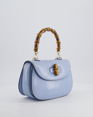 Gucci Sky Blue Small Bamboo 1947 Top Handle Bag in Python Leather with Champagne Gold Hardware RRP £6,790