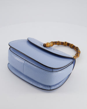 Gucci Sky Blue Small Bamboo 1947 Top Handle Bag in Python Leather with Champagne Gold Hardware RRP £6,790