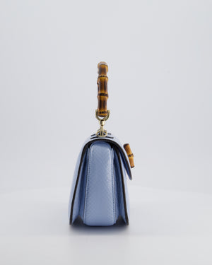 Gucci Sky Blue Small Bamboo 1947 Top Handle Bag in Python Leather with Champagne Gold Hardware RRP £6,790