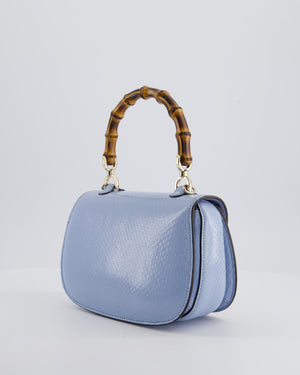 Gucci Sky Blue Small Bamboo 1947 Top Handle Bag in Python Leather with Champagne Gold Hardware RRP £6,790