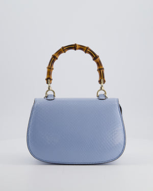 Gucci Sky Blue Small Bamboo 1947 Top Handle Bag in Python Leather with Champagne Gold Hardware RRP £6,790