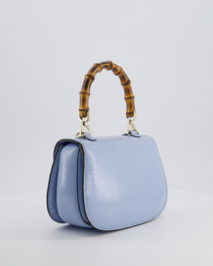 Gucci Sky Blue Small Bamboo 1947 Top Handle Bag in Python Leather with Champagne Gold Hardware RRP £6,790