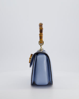 Gucci Sky Blue Small Bamboo 1947 Top Handle Bag in Python Leather with Champagne Gold Hardware RRP £6,790