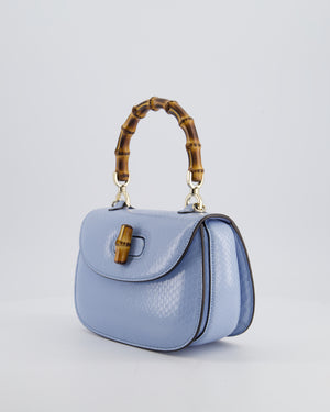 Gucci Sky Blue Small Bamboo 1947 Top Handle Bag in Python Leather with Champagne Gold Hardware RRP £6,790