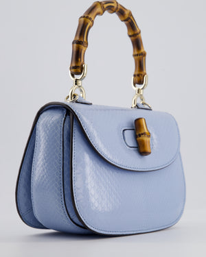 Gucci Sky Blue Small Bamboo 1947 Top Handle Bag in Python Leather with Champagne Gold Hardware RRP £6,790