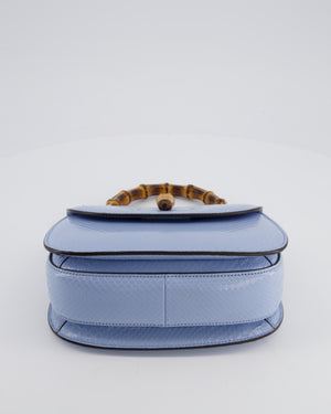 Gucci Sky Blue Small Bamboo 1947 Top Handle Bag in Python Leather with Champagne Gold Hardware RRP £6,790