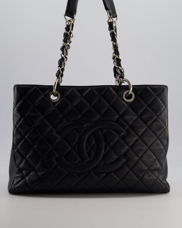Chanel GST Grand Shopper Tote Bag in Black Caviar with Silver Hardware