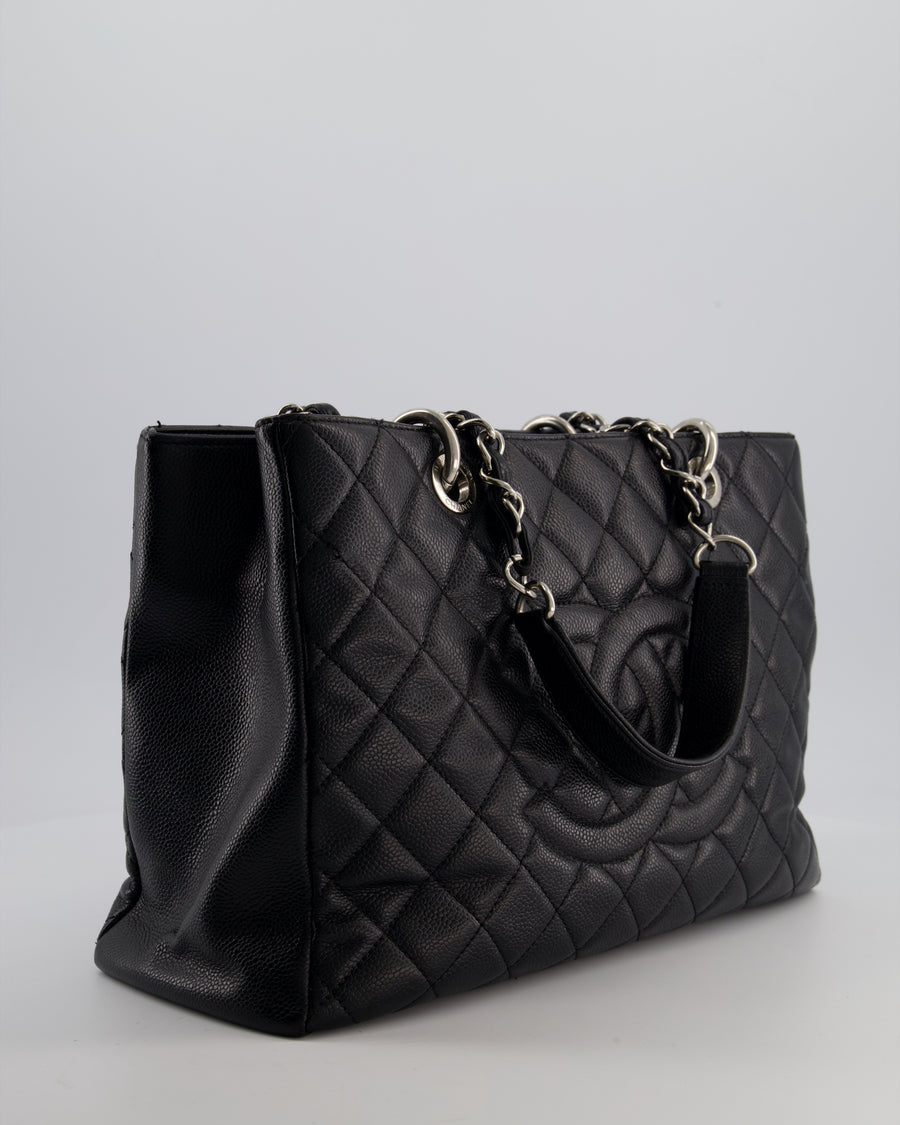 Chanel GST Grand Shopper Tote Bag in Black Caviar with Silver Hardware