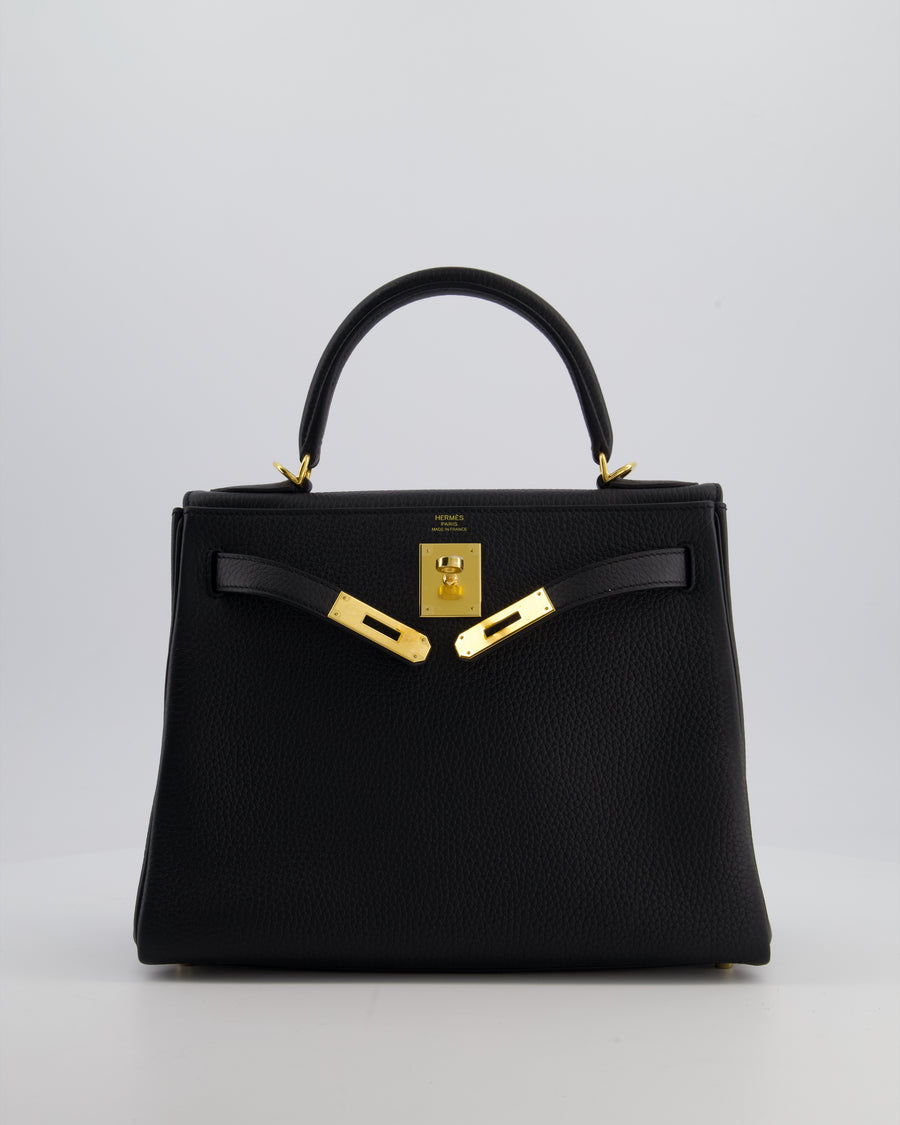 Hermès Kelly 28 Retourne Bag in Noir Clemence Leather with Gold Hardware