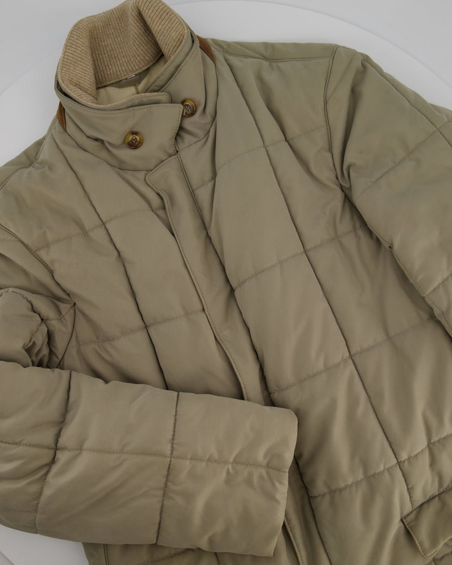 Loro Piana Mens Beige Puffer Quilted Jacket with Pocket Details Size XS (UK 34)