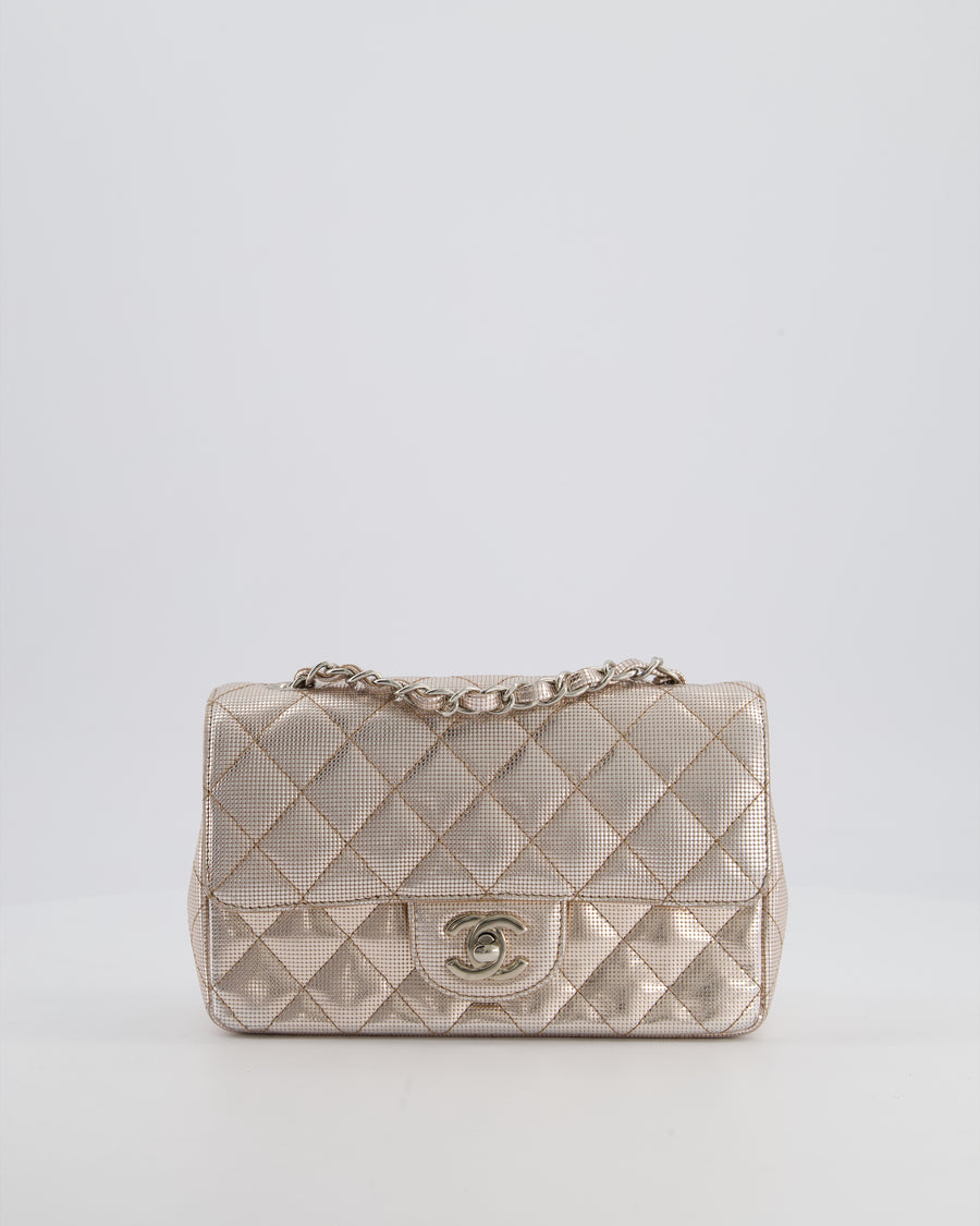 Chanel Rose Gold Metallic Pixel Effect Calfskin Mini Rectangular Flap Bag with Silver Hardware