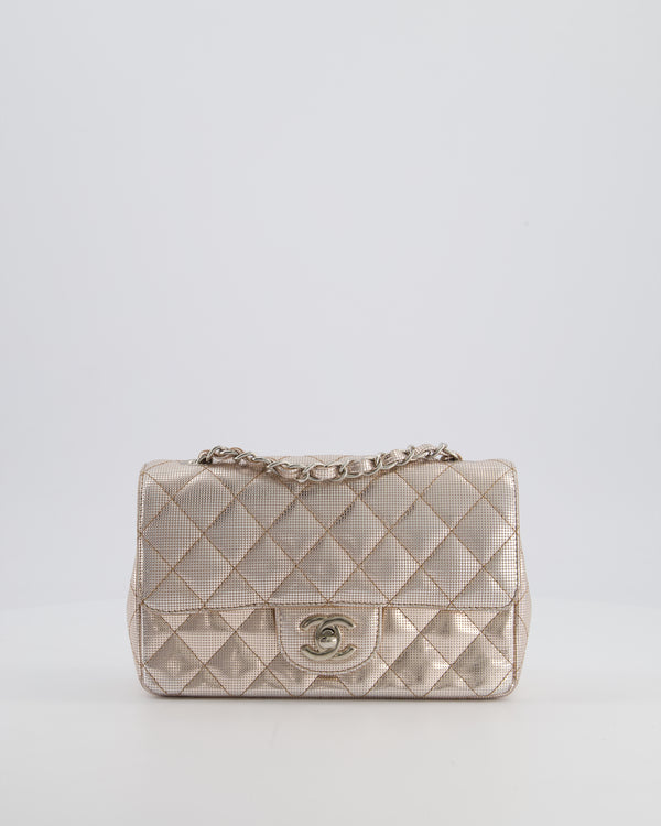 Chanel Rose Gold Metallic Pixel Effect Calfskin Mini Rectangular Flap Bag with Silver Hardware