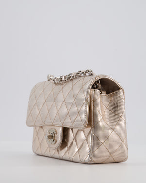 Chanel Rose Gold Metallic Pixel Effect Calfskin Mini Rectangular Flap Bag with Silver Hardware