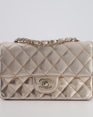 Chanel Rose Gold Metallic Pixel Effect Calfskin Mini Rectangular Flap Bag with Silver Hardware