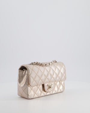 Chanel Rose Gold Metallic Pixel Effect Calfskin Mini Rectangular Flap Bag with Silver Hardware