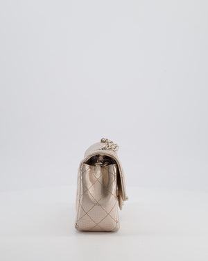 Chanel Rose Gold Metallic Pixel Effect Calfskin Mini Rectangular Flap Bag with Silver Hardware