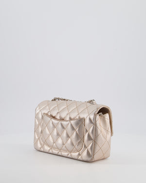 Chanel Rose Gold Metallic Pixel Effect Calfskin Mini Rectangular Flap Bag with Silver Hardware