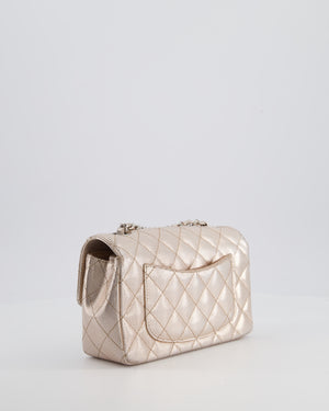 Chanel Rose Gold Metallic Pixel Effect Calfskin Mini Rectangular Flap Bag with Silver Hardware