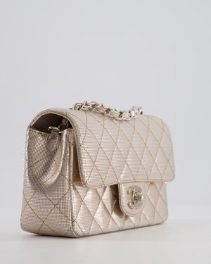 Chanel Rose Gold Metallic Pixel Effect Calfskin Mini Rectangular Flap Bag with Silver Hardware