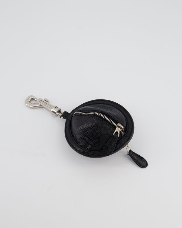Balenciaga Black Round Leather Coin Purse with Silver Hardware