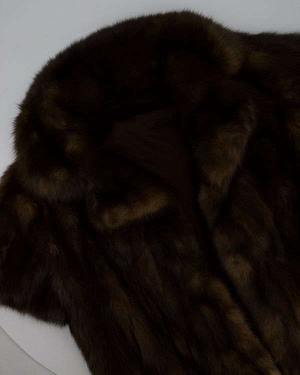 Brown Sable Fur Long Coat with Half Sleeve Detail Size UK 8-12