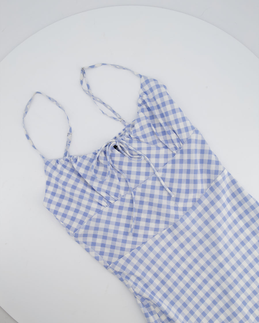 Realisation Blue & White Gingham Mini Pencil Dress with Spaghetti Strap Detail Size XS (UK 6) RRP £230