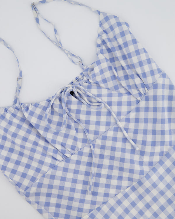 Realisation Blue & White Gingham Mini Pencil Dress with Spaghetti Strap Detail Size XS (UK 6) RRP £230