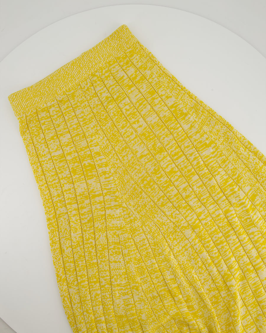 Joseph Yellow & White Knitted Maxi A-Line Skirt with Black Hem Detail Size XS (UK 6)
