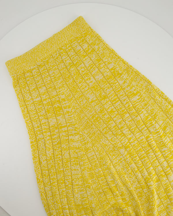Joseph Yellow & White Knitted Maxi A-Line Skirt with Black Hem Detail Size XS (UK 6)