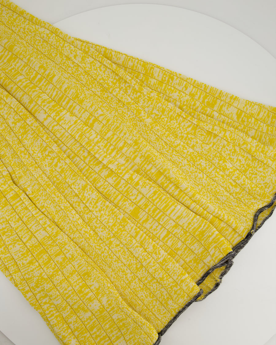 Joseph Yellow & White Knitted Maxi A-Line Skirt with Black Hem Detail Size XS (UK 6)