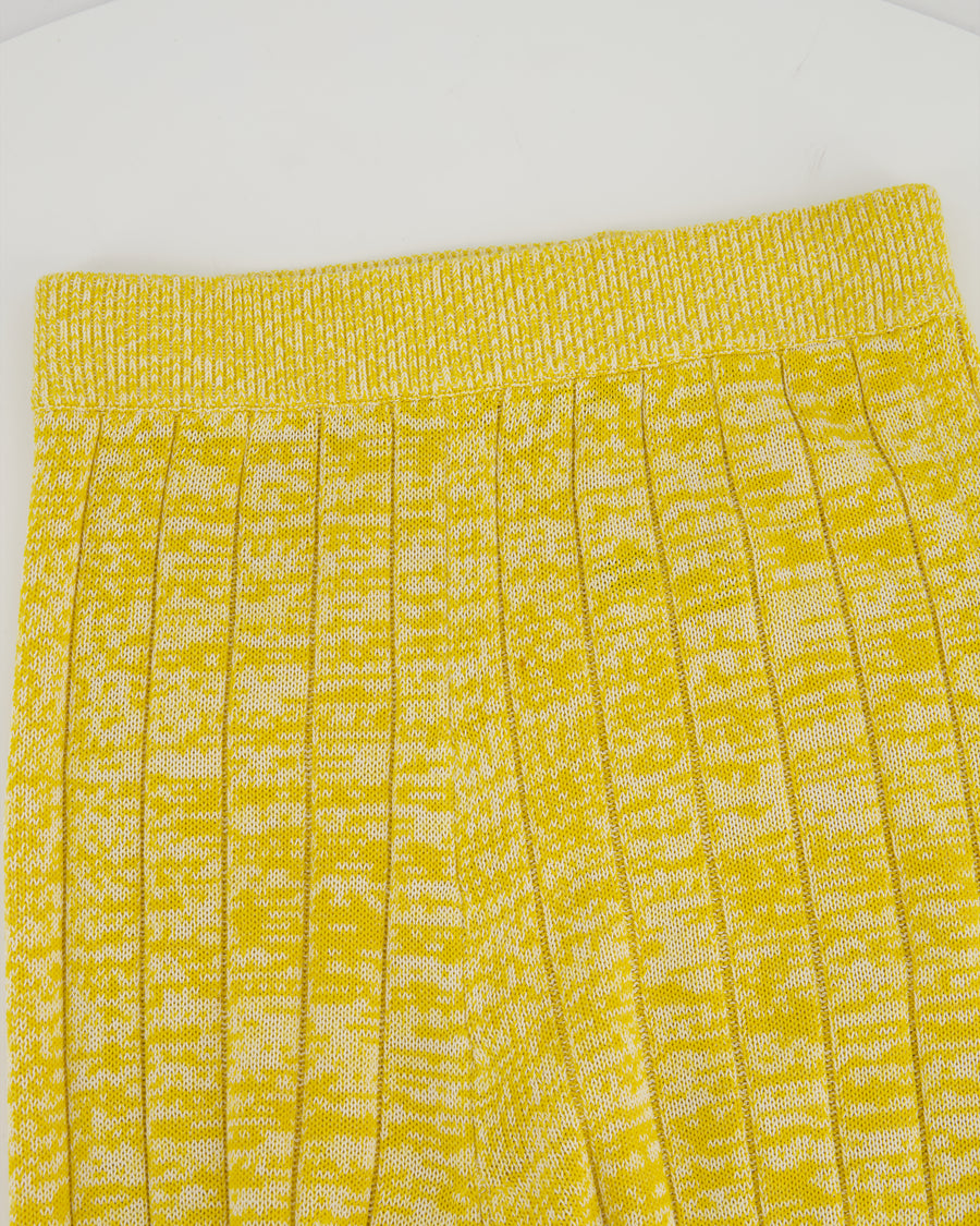 Joseph Yellow & White Knitted Maxi A-Line Skirt with Black Hem Detail Size XS (UK 6)