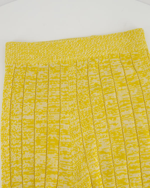 Joseph Yellow & White Knitted Maxi A-Line Skirt with Black Hem Detail Size XS (UK 6)